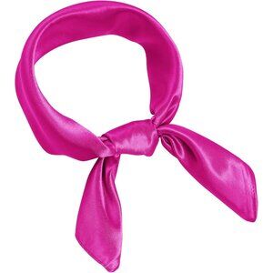 Women Rosy Red Chiffon Square Ribbon Neck Scarf Satin Handkerchief For Halloween